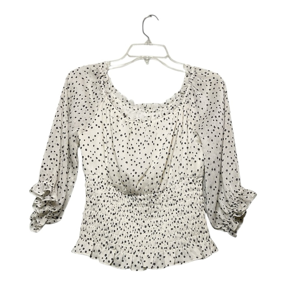 Women’s By Anthropologie Lucia‎ Smocked Off the Shoulder polka dot top, size S